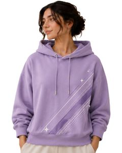 Sudadera con Capucha Extra Grande para Mujer, Lavanda, con Estampado Gráfico, de Algodón y Felpa, Manga Larga, Estilo Casual Urbano - Product Image 1
