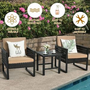 Conjunto de Muebles de Bistró de Ratán para Patio de Tres Piezas con Cojines, Conjuntos de Jardín - Product Image 6