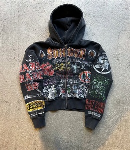 Custom Vintage Washed Full Zip Hoodie for Men Oversized Streetwear Graphic Print Heavyweight Cotton Fleece Zip Up Hoodie OEM ODM - Product Image 3