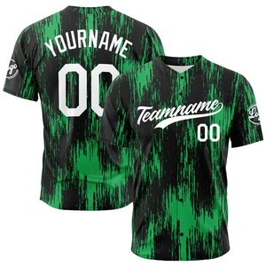 Maillot de baseball personnalisé unisexe, sublimé, vert et noir, anti-humidité, manches courtes, coupe régulière pour adulte - Product Image 1