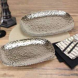 Plateau de service en aluminium plaqué or, design martelé, pour café, chocolat, fruits secs, décoration de table - Product Image 6