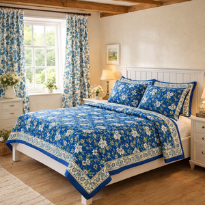 Super Soft Premium Grade Floral Jaipuri Indian Pigment Printed Organic Cotton Folded Bedsheet Set Breathable 200TC <b>King</b> <b>Size</b> - Product Image 3