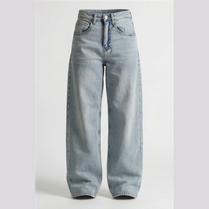 Jean en denim coupe droite délavé clair pour homme, taille haute, coupe classique, en coton, style décontracté, pantalon de printemps - Product Image 3