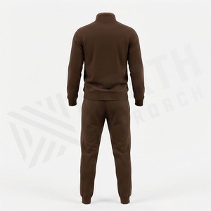 Survêtement marron pour homme, fermeture éclair intégrale, couleur unie, vêtements de sport décontractés avec poches latérales, coupe classique, vêtements d'automne - Product Image 2