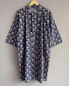 Robe Kimono Vintage à Imprimé Floral pour Femme, Ample, Ouverte sur le Devant, Manches Longues, Respirante, 100% Coton, Longueur Genou, Robe d'Été - Product Image 1