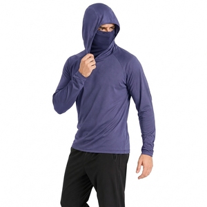 เสื้อเชิ้ตแขนยาวมีฮู้ดสำหรับผู้ชาย UPF 50 สีม่วงล้วน ผลิตจากโพลีเอสเตอร์ เหมาะสำหรับตกปลา - Product Image 1