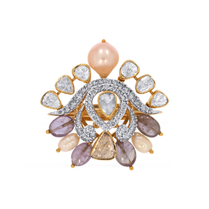 14K แหวนทองลายจุดสีเหลืองทองแหวนทอง18K ประดับด้วยมงกุฎเพชรตัดสดใส - Product Image 1