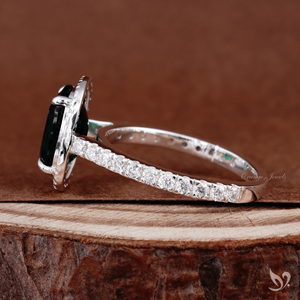 Imperial Green Cushion Emerald Ring 2.50 Ct Halo Engagement Ring Lab Grown Emerald Diamond Halo 10k White Gold Ring - Product Image 3