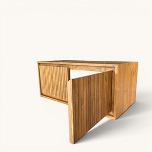 Mueble de Baño Moderno de Madera de Teca Sólida con Listones, Mueble de Baño de Lujo para Hotel, Montado en la Pared, con Listones Tipo Louvre y Puertas Dobles - Product Image 2