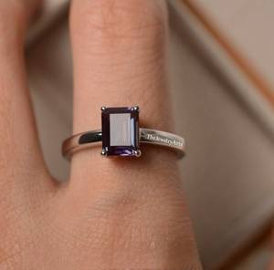 <b>Alexandrite</b> <b>Ring</b> Wedding <b>Ring</b> Emerald Cut Color Changing Gemstone <b>Ring</b> Lab <b>Alexandrite</b> Halo <b>Ring</b> 925 Sterling Silver June Gift - Product Image 6