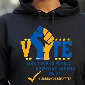 Sudadera con Capucha Personalizada VOTE Negra para Mujer, Sudadera con Capucha Estampada con Gráficos de la Hermandad Griega Sigma Gamma Rho, Sudadera Informal a la Moda - Product Image 5