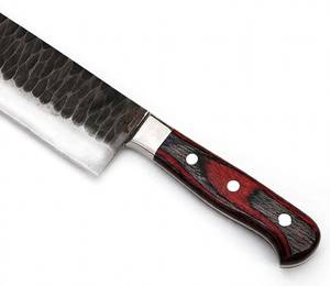 Couteau de chef à lame fixe en acier carbone forgé à la main, personnalisé OEM, avec manche en Pakkawood laminé rouge et noir profilé (DIY) - Product Image 3