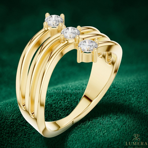 Fashion 3CT Triple Diamond Look <b>Ring</b> 18K Gold Plated <b>Open</b> Band Adjustable Luxury Jewelry Moissanite IGI Certified Lab Grown - Product Image 4