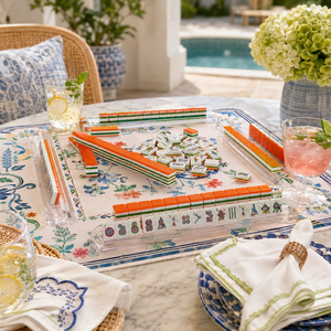 Ensemble <span class=keywords><strong>de</strong></span> tuiles <span class=keywords><strong>de</strong></span> mahjong américaines <span class=keywords><strong>de</strong></span> luxe personnalisées, 166 pièces, tuiles <span class=keywords><strong>de</strong></span> mahjong en acrylique superposées orange et vert, pour soirée <span class=keywords><strong>de</strong></span> jeu, cadeau - Product Image 4