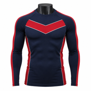 T-shirt de compression unisexe à manches longues, rouge, color-block, séchage rapide, respirant, écoresponsable, en Spandex/Polyester, pour le sport - Product Image 1