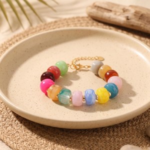 กำไลข้อมือเรซิ่นประดับลูกปัดทำมือ สีสันสดใส รูปทรงลูกคิด สามารถซ้อนกันได้ ปรับขนาดได้ เหมาะสำหรับผู้หญิง ขายส่ง - Product Image 6