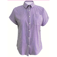 Blusa de Mujer para Negocios, Corte Regular, Cuello Alto, Manga Corta, Estilo Kimono, Popelina a Rayas, Transpirable, Anti-Pilling, 100% Poliéster
