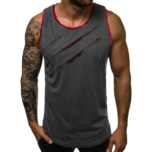 Camiseta sin mangas para gimnasio para hombre, diseño rasgado, camiseta deportiva sin mangas, chaleco atlético con capas en contraste, camisetas deportivas al por mayor - Product Image 4