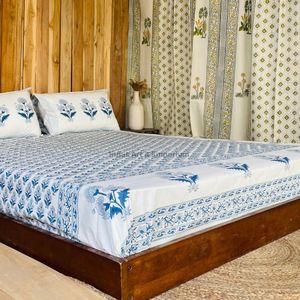 Juego de Sábanas con Estampado Artesanal Sanganeri de la India, Sábanas con Funda de Almohada - Product Image 6