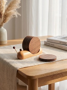 Custom Wooden Mug Coaster Coffee Tea Cup Coasters Insulation Mat Kitchen Placemat Coaster Pads Cute Snail Coasters <b>Set</b> Home - Product Image 3