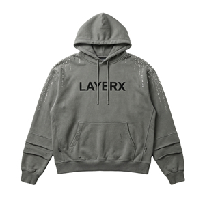 Heavyweight 400 GSM Cotton Fleece Acid Wash Streetwear Oversized <b>Crop</b> <b>Zip</b>-<b>Up</b> Hoodie Rhinestone 3D Embossed Distressed Pullover - Product Image 1