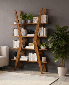 <b>Modern</b> Wooden Ladder Bookcase 4 <b>Shelves</b> Freestanding Backless Storage Rack for Living Room Home Office - Product Image 4