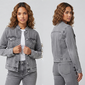 Fashion Style Button Up Stand Collar Denim Jackets Ladies High Quality Long Sleeve Denim Jacket Women Outwear Denim Jackets - Product Image 1