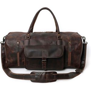 Genuine Leather <b>Duffel</b> <b>Bag</b> 21x9x9 Inch with Adjustable Strap Zipper Closure Men's Travel Carry-on Casual Style - Product Image 5
