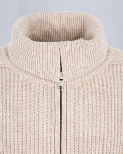 Customise OEM ODM Men's Beige Knitted Wool Bomber Jacket Stand Collar Zipper Closure Regular Fit Loose Style Autumn Wear - Product Image 6