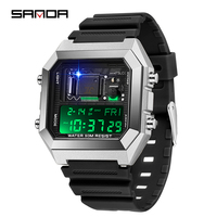 Montre numérique SANDA 6216 pour homme, bracelet en TPU, montre électronique carrée, OEM ODM, logo personnalisé, LED, étanche, montre tendance