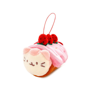 <b>Cute</b> Plush Cat Cake Keychain 3D Shape Soft Toy Cartoon Pendant With Strawberry Top - Product Image 1