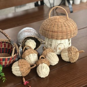 Wholesale Rattan Mushroom <b>Storage</b> <b>Basket</b> Handmade Woven Organizer <b>with</b> <b>Lid</b> and Handle for Kids Toys Nursery Bedroom Home Decor - Product Image 1