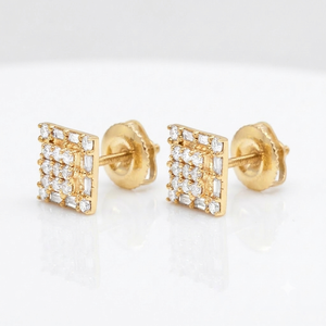 Boucles d'oreilles créoles tendance SHRAMAN DIAMOND en or jaune 10K avec diamants de laboratoire taille baguette, pour femmes et enfants, idéales pour les fiançailles - Product Image 1