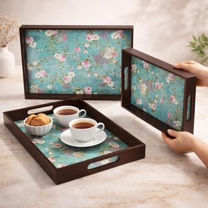 Floral Digital Printed Serving <b>Tray</b> Durable Wooden Serving <b>Tray</b> for Tea and <b>Snacks</b> Long Lasting Decorative Serving Platter - Product Image 5