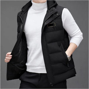 Gilet polaire chaud personnalisé pour homme, automne-hiver 2026, sans manches, en coton, col montant, grande taille, veste d'hiver unisexe avec logo frontal - Product Image 4