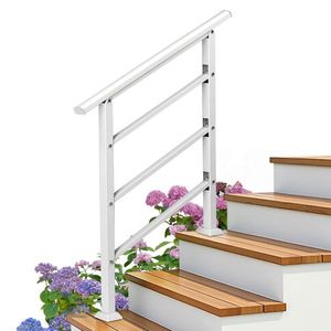 Transitional White Wrought Iron Handrail with Installation Kit Outdoor Handrails for 1-3 <b>Steps</b> - Product Image 1