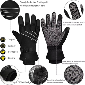 Cold Weather Waterproof Snowboarding Skiing Snow Mitts Gloves with Fingers Outdoor Winter Warm Black <b>Ski</b> Mittens for Men Women - Product Image 3