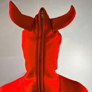 Sudadera con Capucha Roja para Hombre, Diseño 2026, Cierre Completo con Cremallera, Cuernos de Diablo, Logotipo Personalizado, Manga Larga, Transpirable, Ecológica, para Invierno - Product Image 4