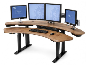 Modern DIY Black Curved Metal Freestanding Standing Desk Dual Monitor <b>Workstation</b> Ergonomic for <b>Office</b> Trading Studio - Product Image 1