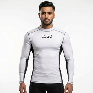 T-shirt de compression à manches longues pour homme, personnalisé OEM, UPF50, respirant, séchage rapide, pour la gym, le fitness, la protection anti-UV, sous-vêtement athlétique moulant - Product Image 1