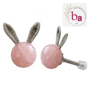 Poignée de meuble Ba Bunny Ears en alliage de zinc, quartz rose, forme originale, contemporaine, pour commode, installation facile - Product Image 2