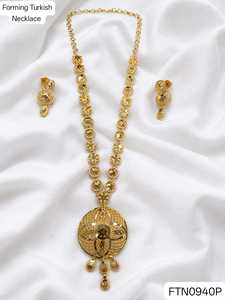 Brass Imitation 18K <b>Gold</b> Plated Women's Turkish Long Haram Necklace <b>Set</b> Bridal Traditional Wedding Engagement Anniversary Party - Product Image 2