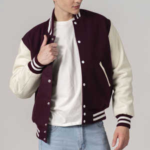 Mens Varsity <b>Jacket</b> Maroon and White Custom Letterman Baseball Bomber College <b>Jacket</b> with PU <b>Leather</b> Sleeves OEM Manufacturer - Product Image 1