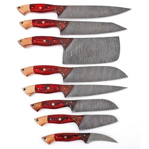 Juego de Cuchillos de Chef Profesionales de Acero de Damasco Hechos a Mano por Ahmad Fabric, 08 Piezas, Mango de Resina, Funda de Cuero, Diseño Moderno, Personalizable - Product Image 1