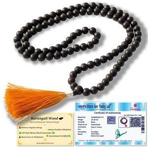 Cuentas de madera de ébano negro natural certificadas de 6 mm con tapa plateada de Karungali Mala, potente protección contra la energía negativa, Navidad - Product Image 2