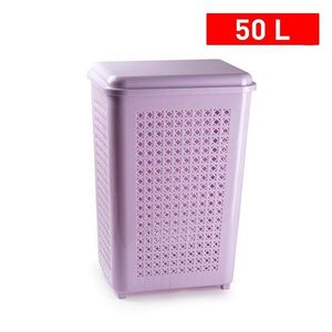 Cesto per Bucato Quadrato Viola 50 L con Coperchio per Conservazione Vestiti - Product Image 1