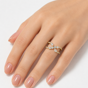 Bague de mariage empilable en or massif 10K 14K 18K avec diamant de laboratoire poire et rond, moissanite de couleur DEF et clarté VS VVS, design à bande torsadée - Product Image 3