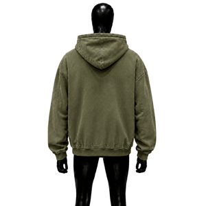 เสื้อฮู้ดโอเวอร์ไซส์สีเขียวมะกอกแบบซิป พร้อมลายปักกากบาทแบบนามธรรม ลายเรขาคณิต ทรงปกติ สวมใส่สบายๆ สำหรับฤดูใบไม้ร่วง สไตล์สตรีทแวร์ลำลอง - Product Image 2