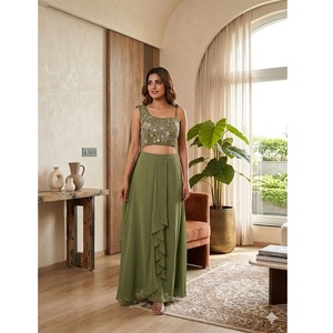 Premium Fox Georgette Embroidered <b>Top</b> with Palazzo Set for Women <b>Sequin</b> Work Fusion <b>Party</b> Wear Collection - Product Image 1