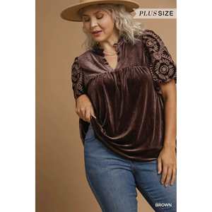 Blusa Marrón de Terciopelo para Mujer, Talla S, con Manga Bordada en Terciopelo - Product Image 6